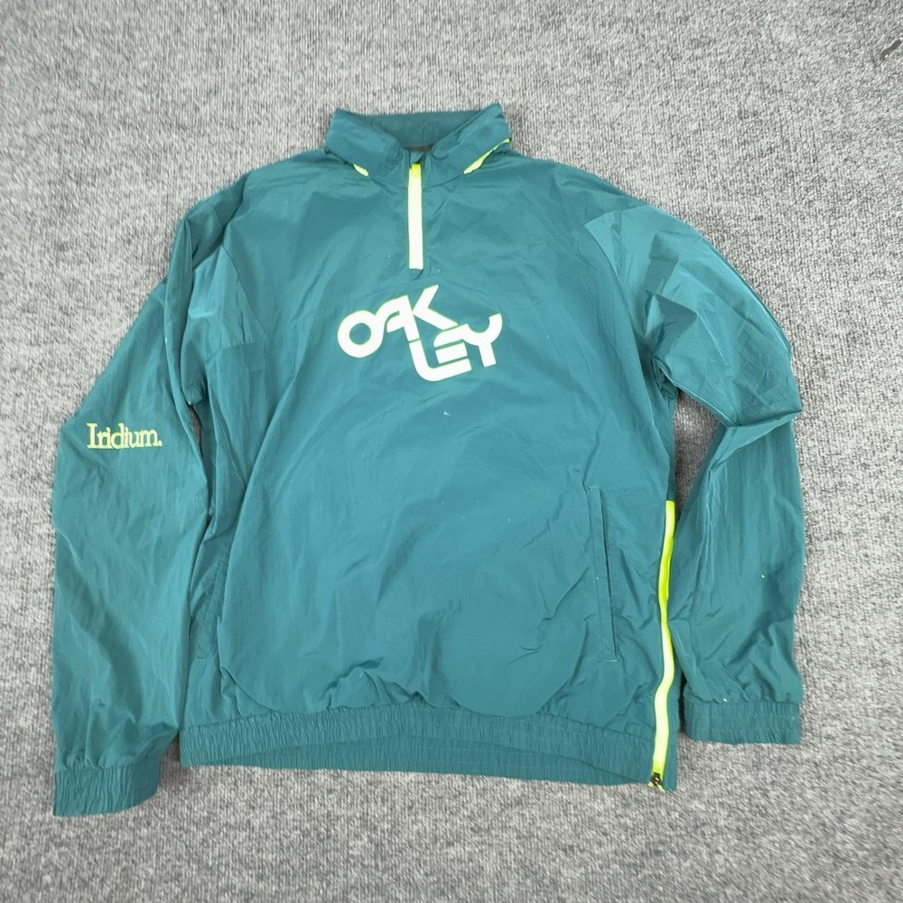 Oakley Jacket Mens Large Green Iridium 1/4 Zip Pullover Windbreaker Lightweight